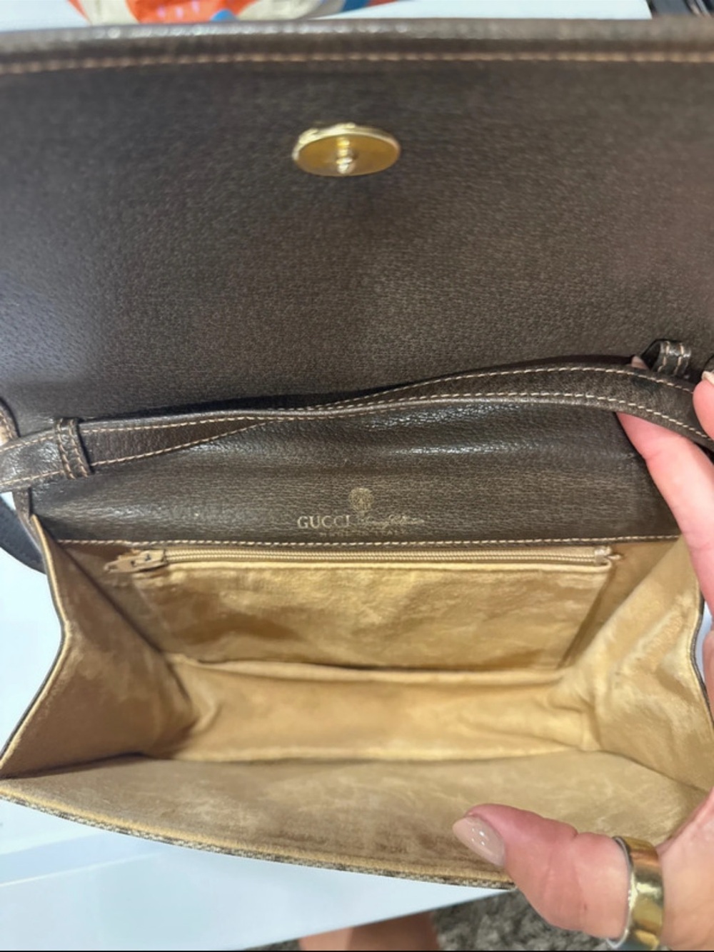 Gucci Beige GG Canvas Crossbody with Brown Leather & Green-Red Web - Picture 5 of 12